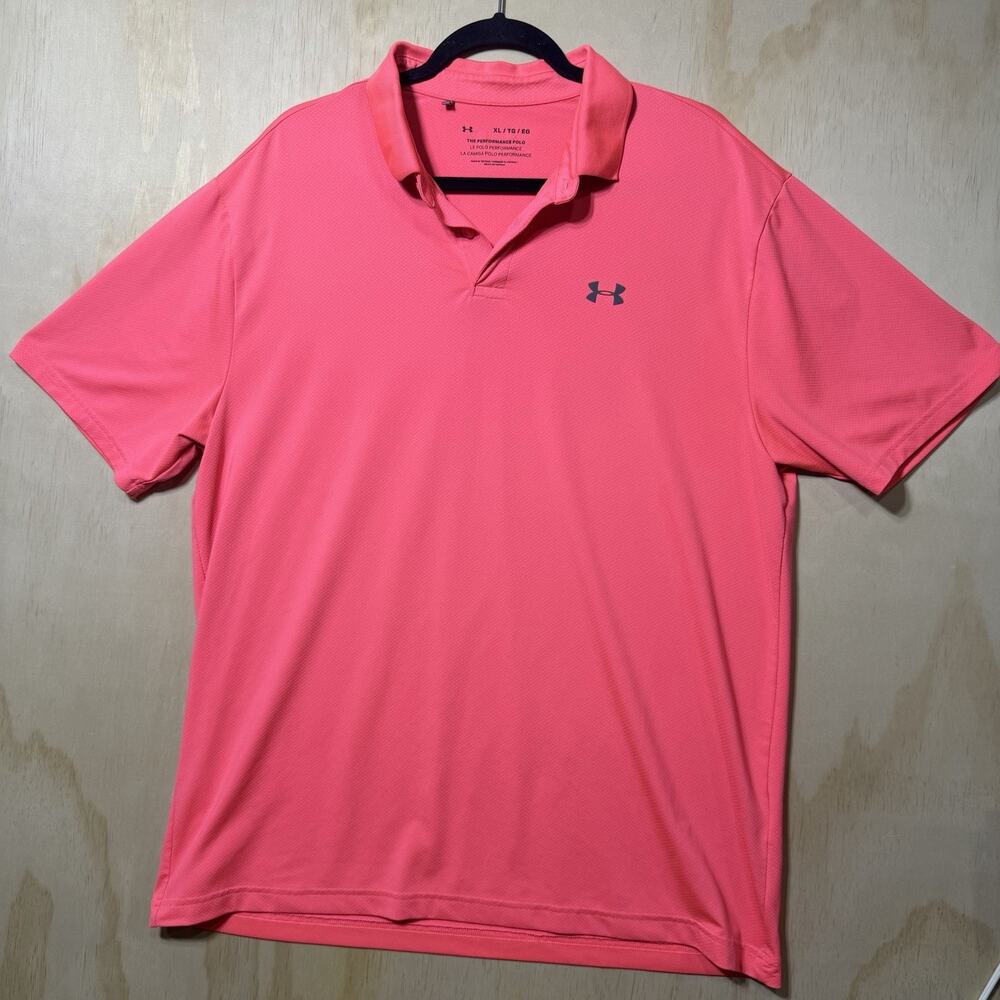 Under Armour Performance Polo Shirt Men’s‎ XL Pink HeatGear Golf Athletic￼